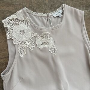 REISS Aubrey Lace Detail Sleeveless Top | Taupe Beige Neutral Career Minimalist